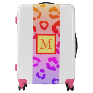 Monogram Leopard Print Initial Elegant Animal Pink Luggage