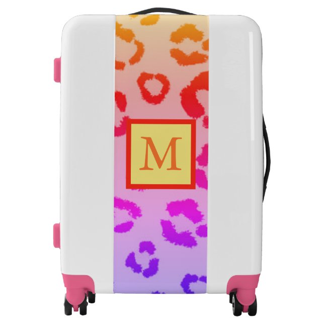 Monogram Leopard Print Initial Elegant Animal Pink Luggage (Front)