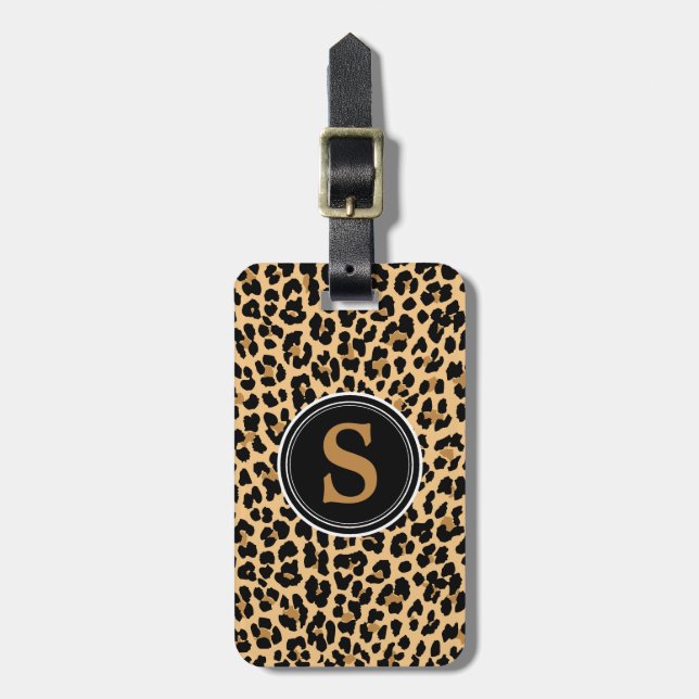 Monogram Leopard Print Luggage Tag (Front Vertical)