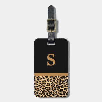 Monogram Leopard Print Luggage Tag by stripedhope at Zazzle