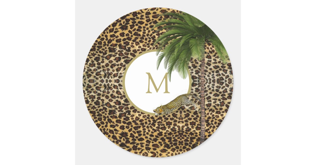Monogram Leopard Monogram Leopard Print Pattern Wild Custom Classic Round Sticker | Zazzle