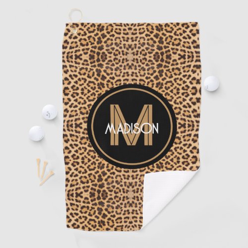 Monogram Leopard Print Personalized Ladies Golf Towel