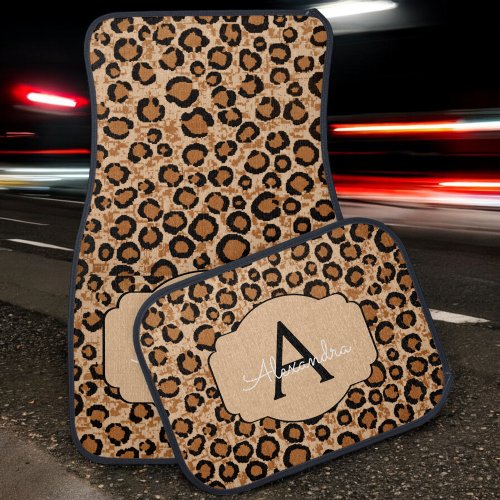 Monogram Leopard Print Personalized Name Car Floor Mat