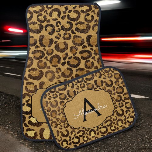 Monogram Leopard Print Personalized Name Car Floor Mat