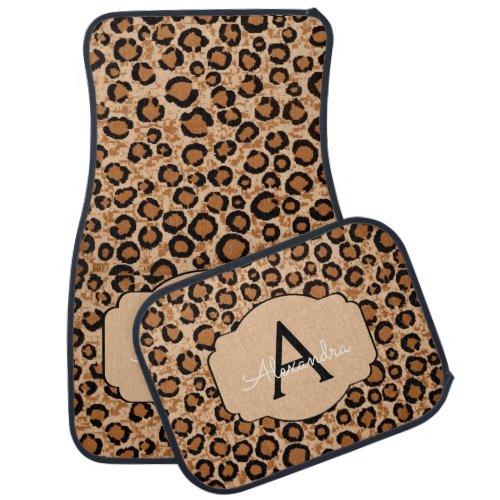 Monogram Leopard Print Personalized Name Car Floor Mat