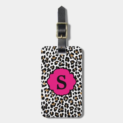 Monogram Leopard Print Pink Accent Luggage Tag