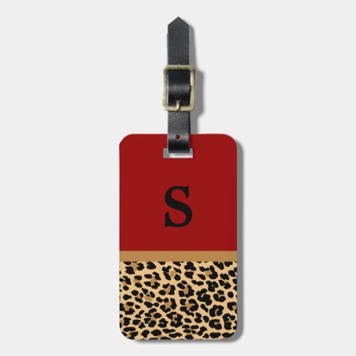 Monogram Leopard Print Red Accent Luggage Tag