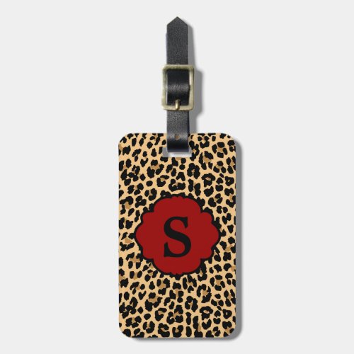 Monogram Leopard Print Red Accent Luggage Tag
