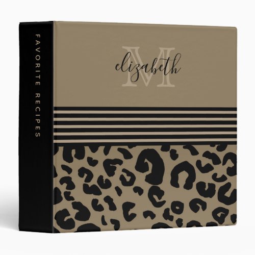 Monogram Leopard Print Stripe  Gold Black 3 Ring Binder