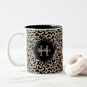 Monogram Leopard Print Two-Tone Coffee Mug