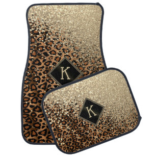 Monogram Leopard with Gold Glitter  Car Floor Mat