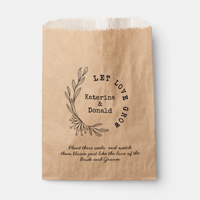 Monogram Let Love Grow Seed Wedding  Favor Bag (Front)