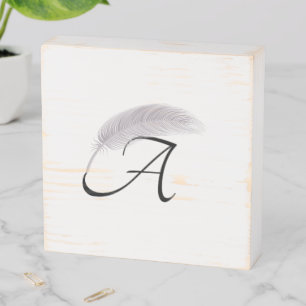 Monogram Letter A Angel Feather Wooden Box Sign