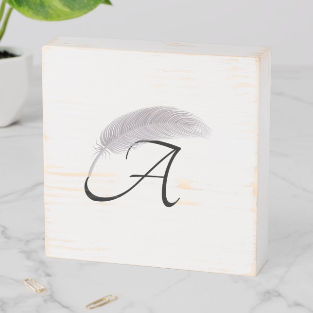 Monogram Letter A Angel Feather Wooden Box Sign (In Situ Horizontal)