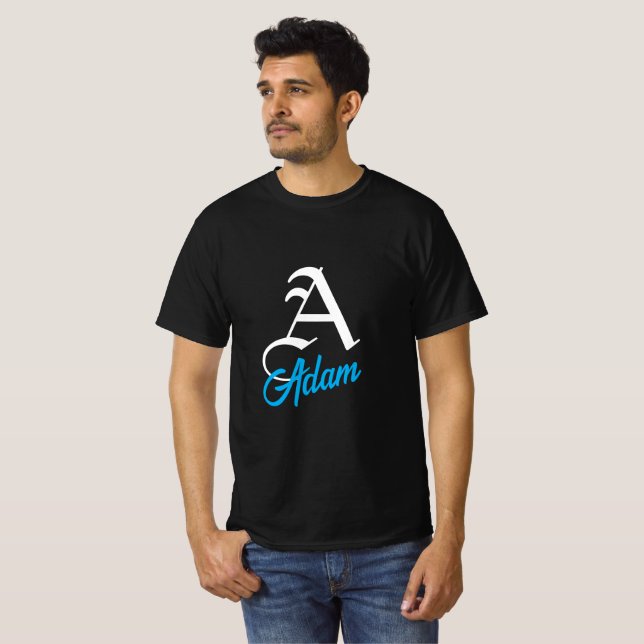 Monogram Letter A Custom Name Black T-Shirt (Front Full)