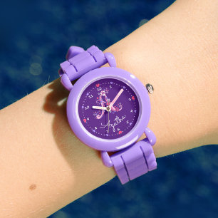 Monogram letter A doodle heart girls name watch