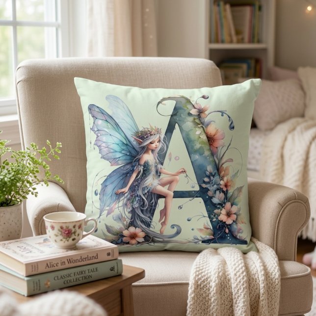 Monogram Letter A Fairy Throw Pillow (Creator Uploaded)