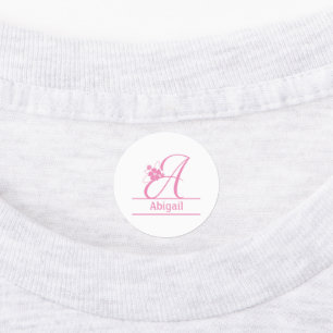 Monogram Letter A Floral Pink White Clothing Kids' Labels