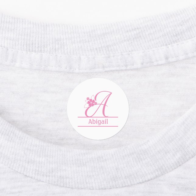 Monogram Letter A Floral Pink White Clothing Kids' Labels (Affixed)