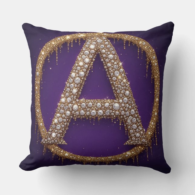 Monogram Letter A Gold Diamond Initial Gift Throw Pillow (Front)