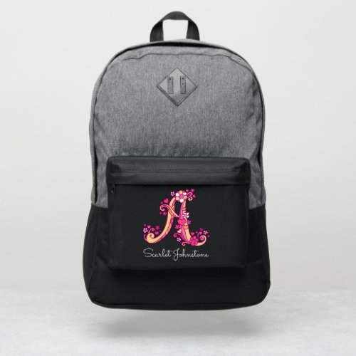 Monogram letter A hearts flower custom red yellow Port Authority Backpack