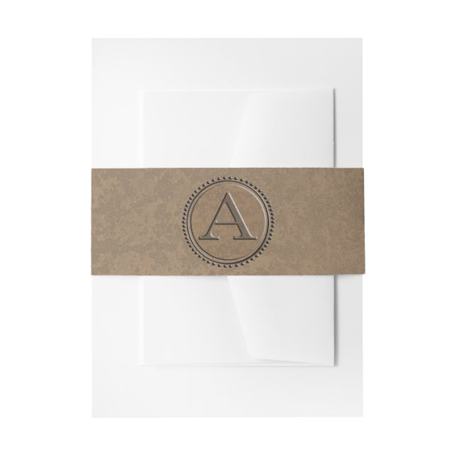 Monogram Letter A Industrial Faux Embossed Invitation Belly Band (Front Example)