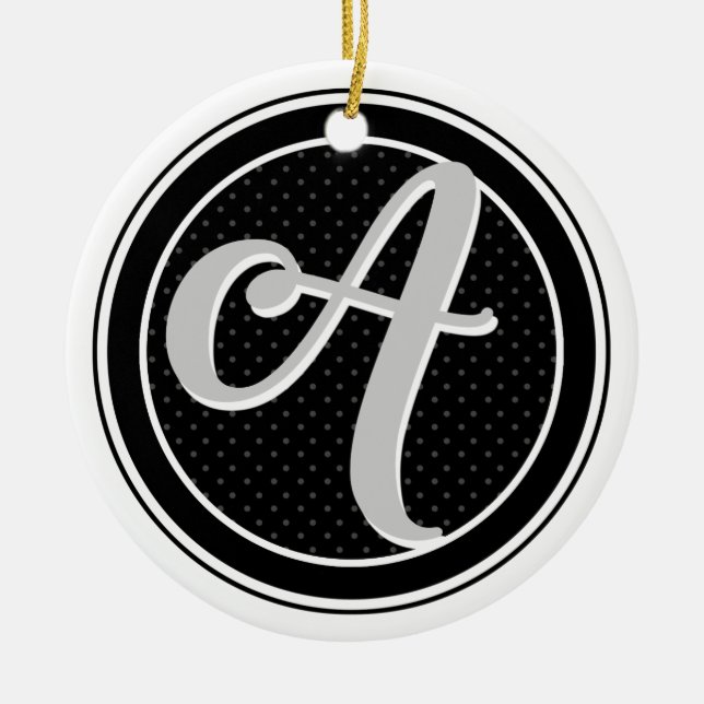 Monogram Letter A Initials Polka Dots Emblem 0955 Ceramic Ornament (Front)
