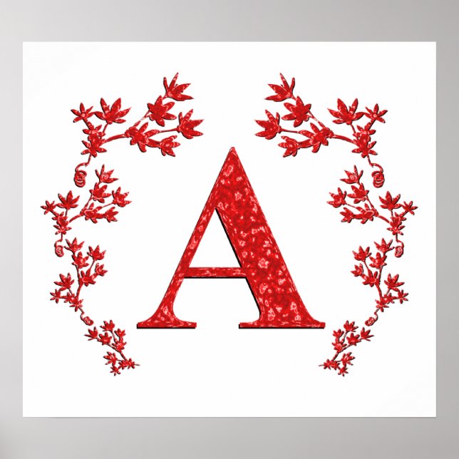 Monogram Letter A Red Leaves Poster (Front)