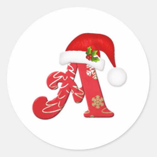 Monogram letter A Santa hat Christmas  Sticker