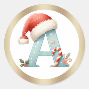 Monogram letter A, Santa hat Christmas Sticker