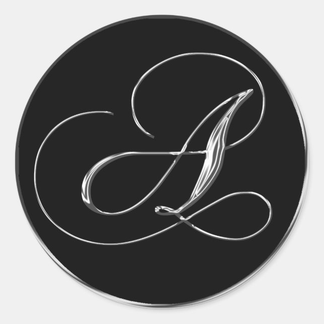 Monogram Letter A Sliver On Black Wedding Seal (Front)