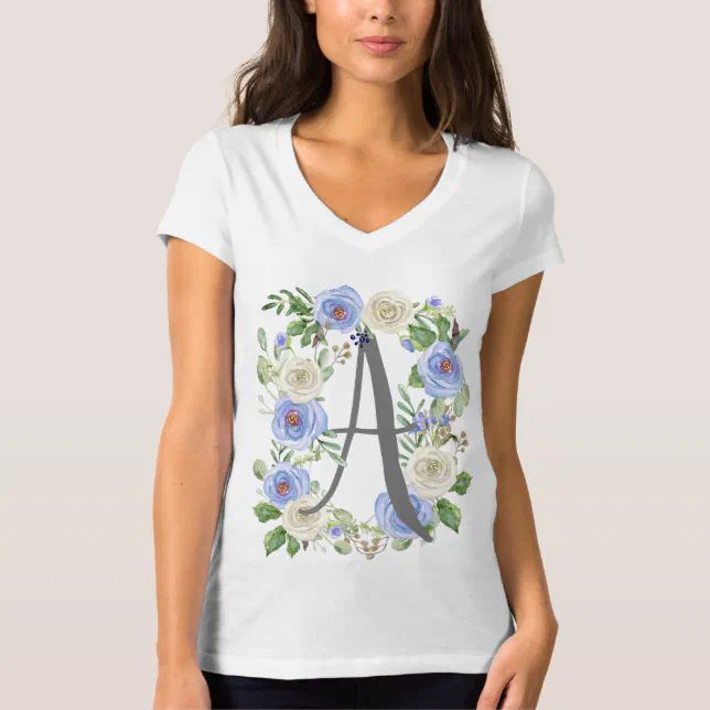 Cute Watercolor Floral Monogram Letter A T-Shirt