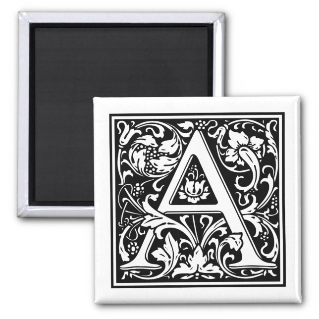 Monogram Letter A William Morris Style Magnet (Front)