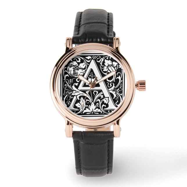 Monogram Letter A William Morris Style Watch (Front)