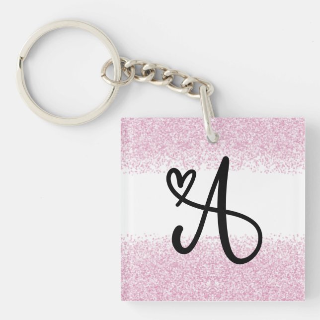 Monogram letter A with brushed pink glitter Keychain (Front)