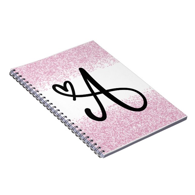 Monogram letter A with brushed pink glitter Notebook (Right Side)
