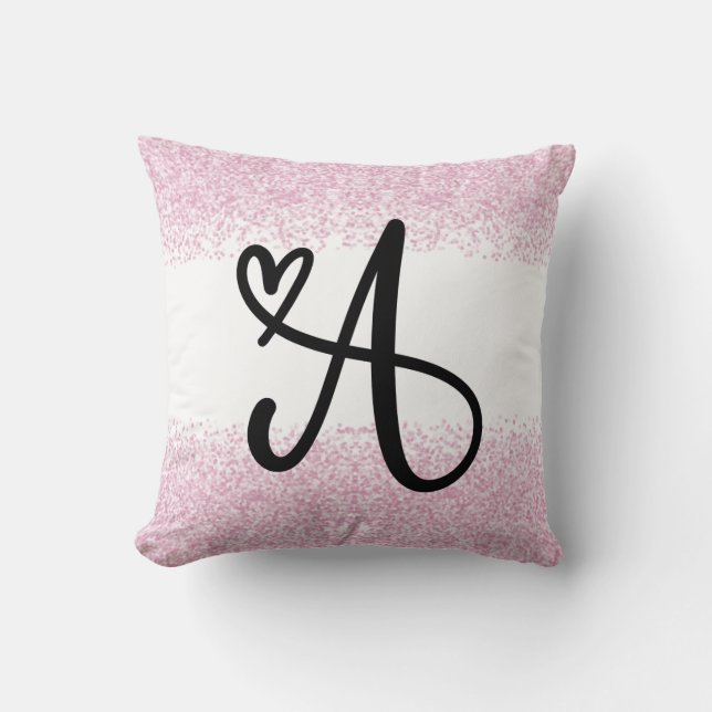 Monogram letter A with brushed pink glitter Throw Pillow (Front)