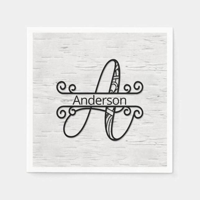 Monogram Letter A with Family Name  Napkins (Front)