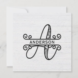 Monogram Letter A with Family Name Note Card