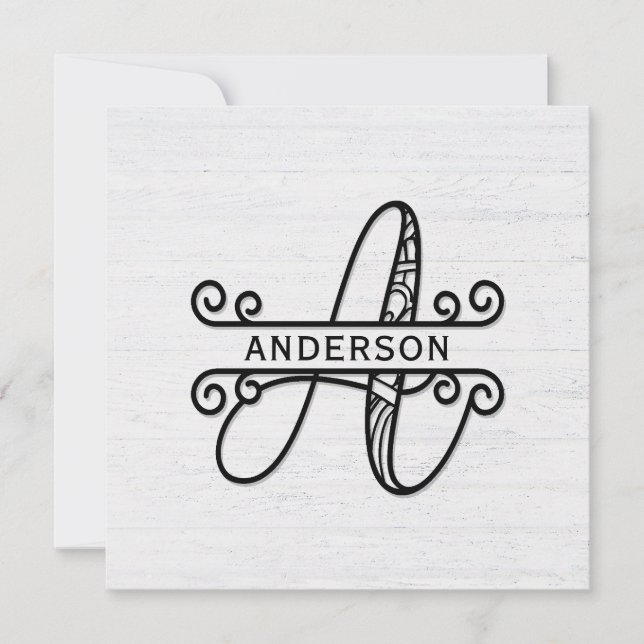 Monogram Letter A with Family Name Note Card (Front)