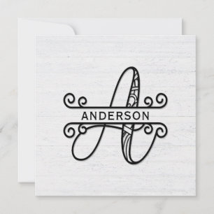 Monogram Letter A with Family Name Note Card