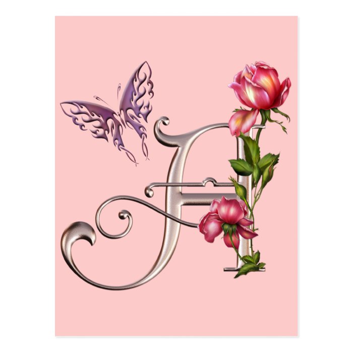 MONOGRAM LETTER A WITH ROSES AND BUTTERFLY POST CARD