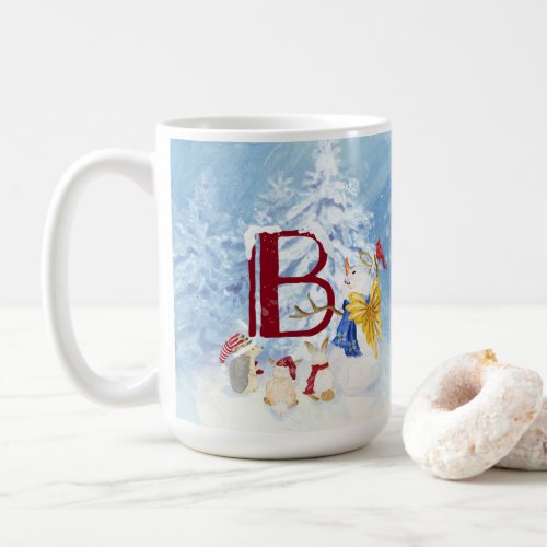 Monogram Letter B Angel Snowman Merry Christmas Coffee Mug