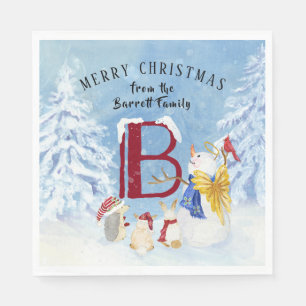 Monogram Letter B Angel Snowman Merry Christmas Napkins