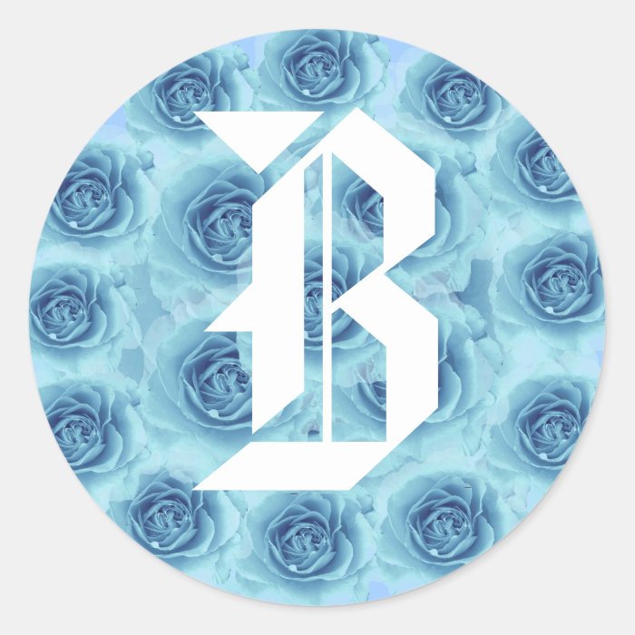 Monogram Letter B Blue Roses Sticker