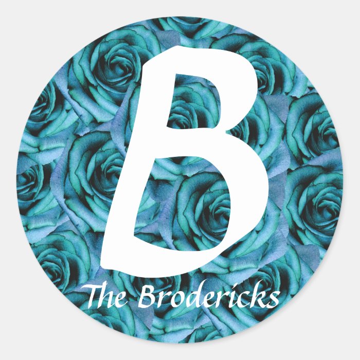 Monogram Letter B Blue Roses Sticker