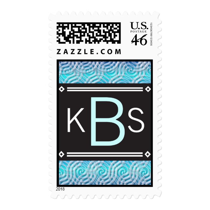 Monogram Letter B Blue Swirl Design Stamp