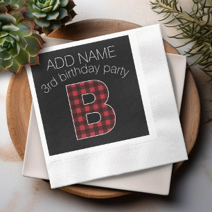 Monogram Letter B - buffalo plaid red black Paper Napkins