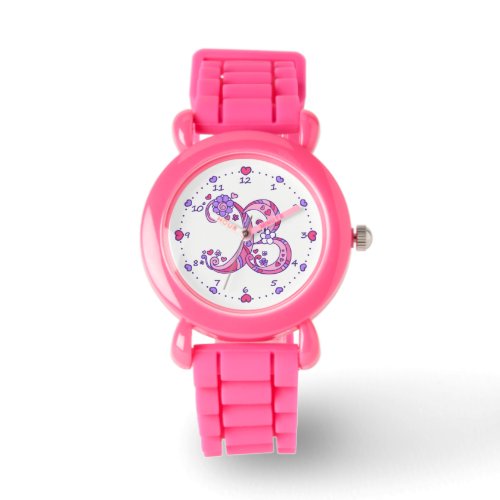 Monogram letter B doodle heart girls watch