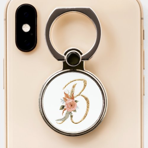 Monogram Letter B Floral Watercolor Elegant Gold Phone Ring Stand